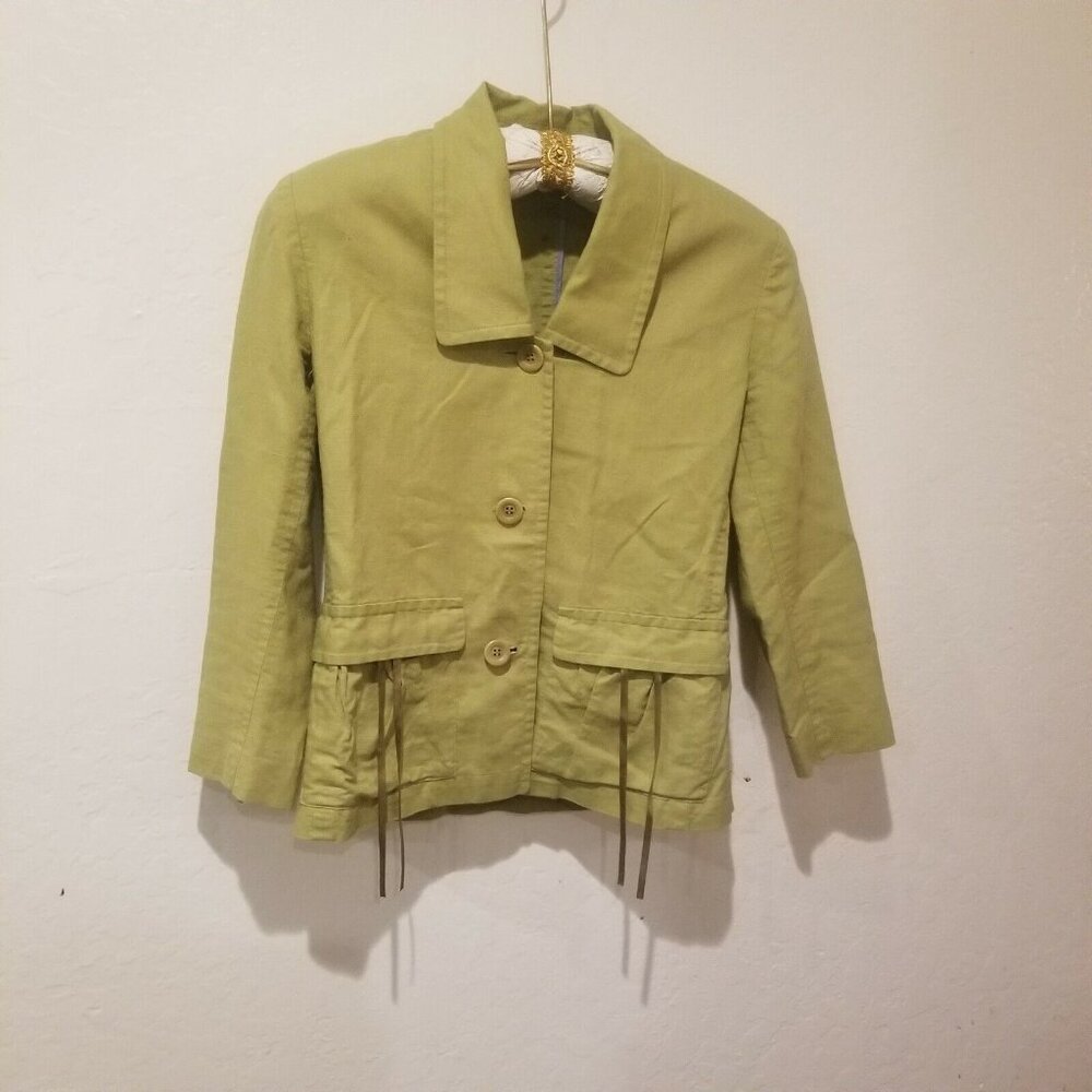 ISDA & Co Women's Long Sleeves Button Down Jacket Linen Green Size Small